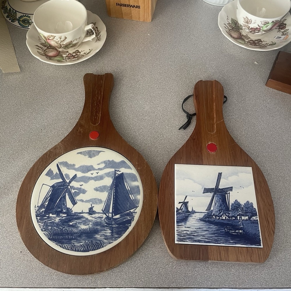Vintage Delft Blue Tile / Cheese Cutting Board Made In Holland  Set Of 2
